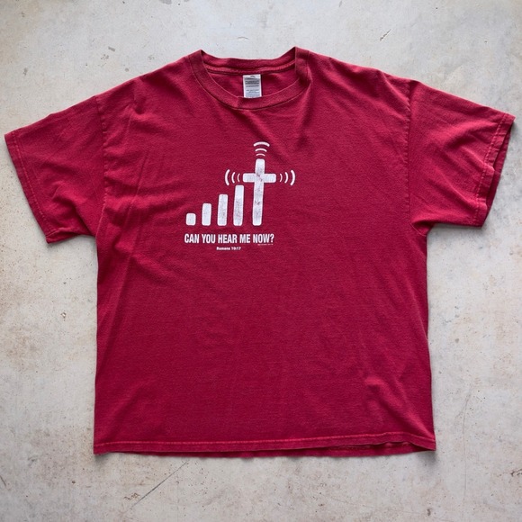 Delta Other - Vintage Jesus Graphic T-Shirt Mens XL Red Can You Hear Me Now Tee